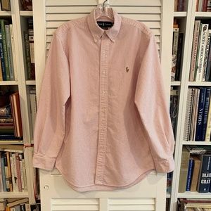 Ralph Lauren Pink White Striped Cotton Classic Fit Long Sleeve Shirt 15/32-33